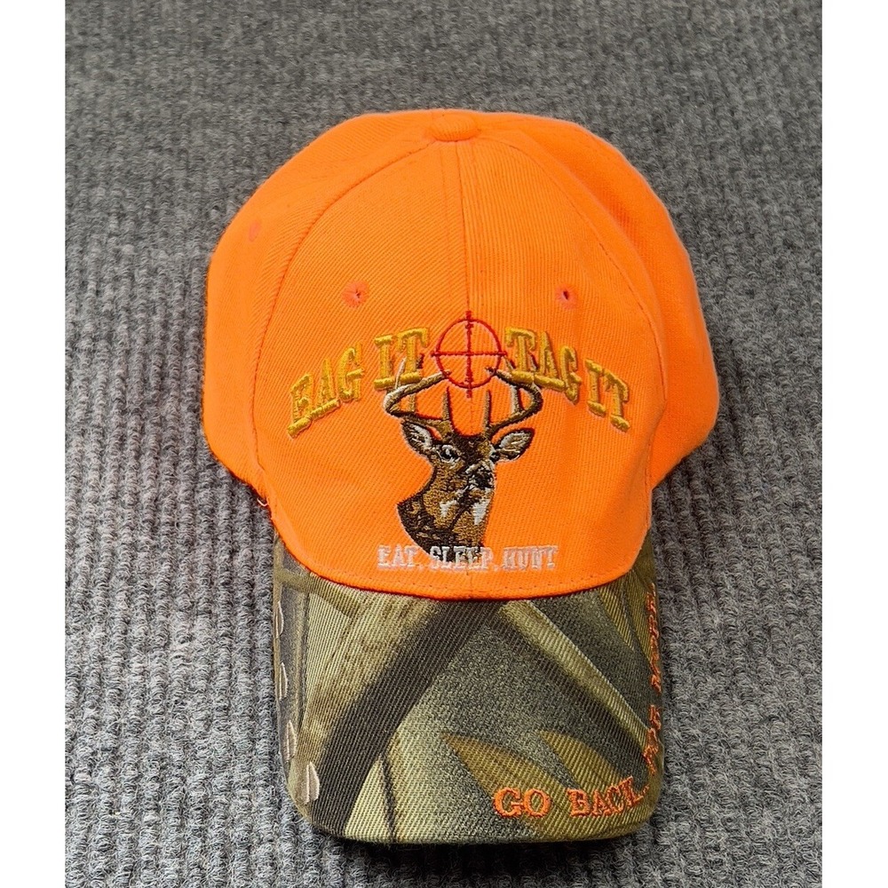 Deer Hunting Ball Cap Hat Adjustable Camo Orange EAT SLEEP HUNT  Embroidered